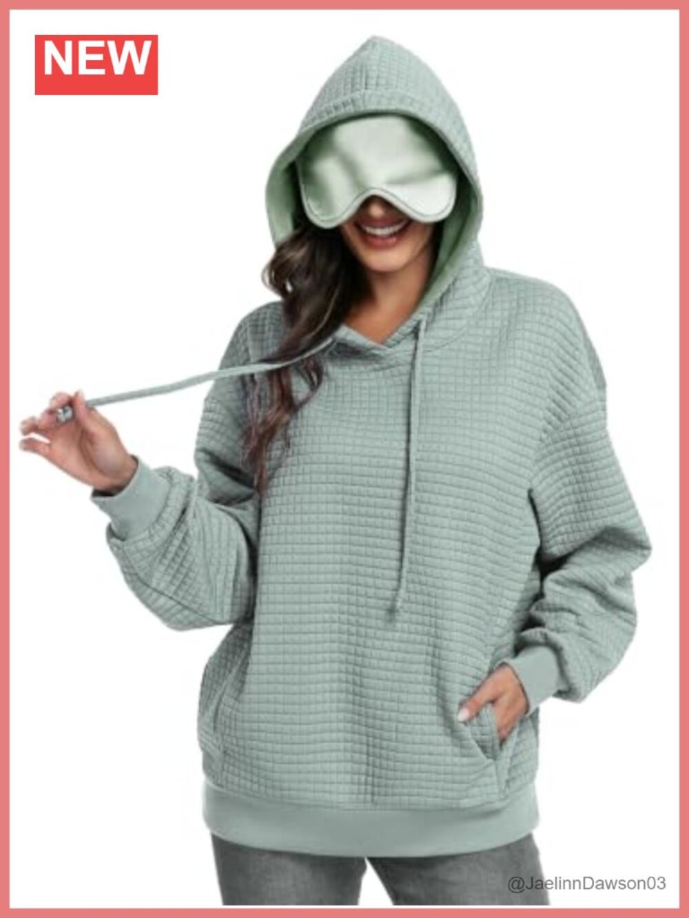 Waffle Knit Hoodie with Satin-Lined Hood & Built-In Eye Mask for Travel